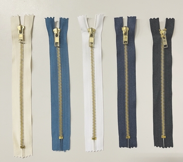 Jeans zipper Metal 6 mm Gold teeth 18 Cm, 5 colours